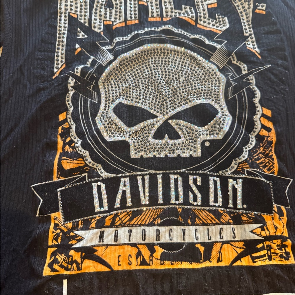 Harley-Davidson Black Cardigan with Skull and Orange Accents